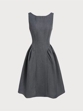 Grey Boat Neck Sleeveless Midi Dress